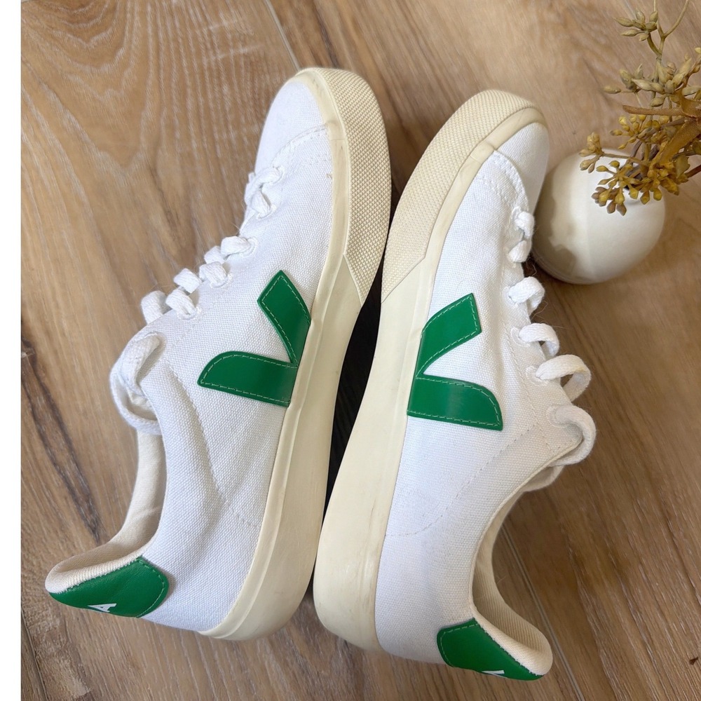 Veja Canvas Shoes Womens Size 7 White Emerald Green Low Top Lace Up Sneakers Eco - Picture 7 of 11